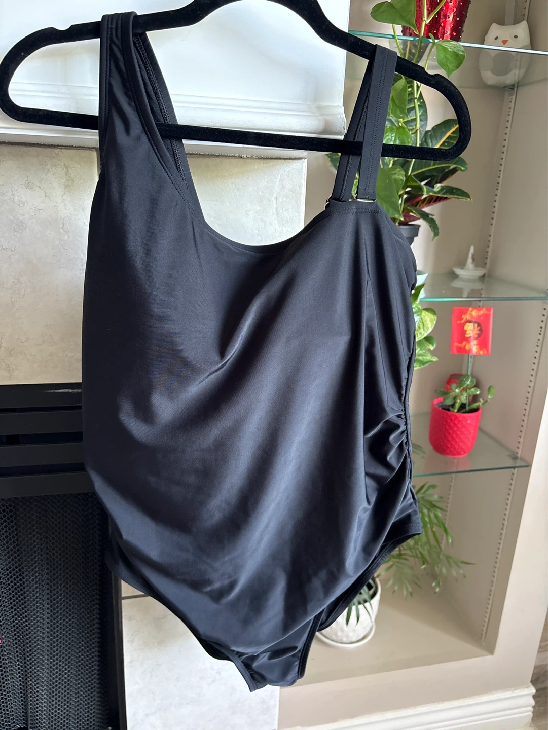 Black One-Piece Swimsuit with Ruched Side