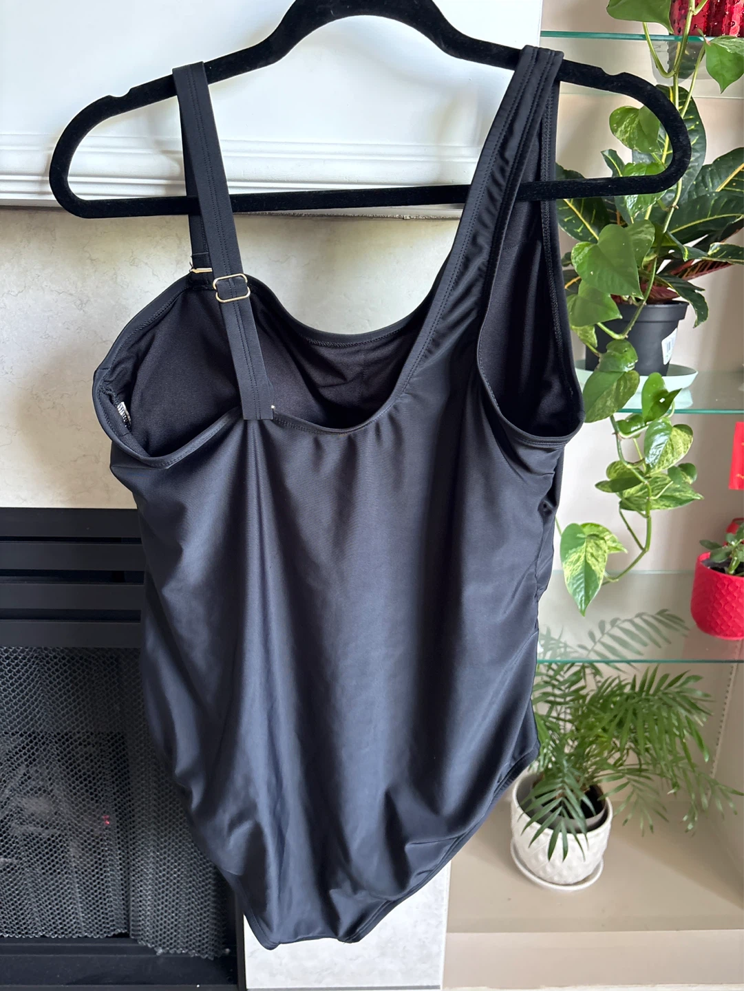 Black One-Piece Swimsuit with Ruched Side - photo 2