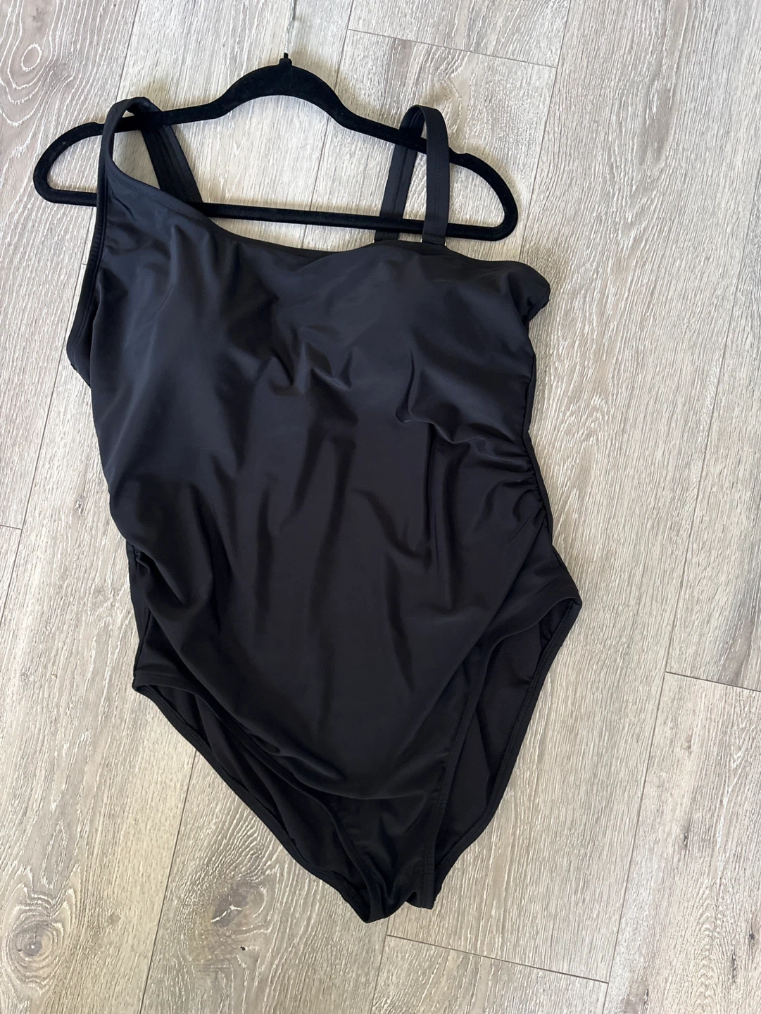 Black One-Piece Swimsuit with Ruched Side - photo 3