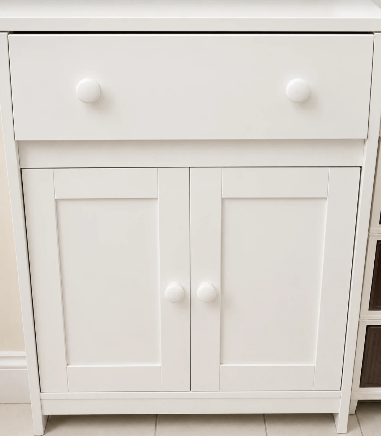 White Two-Door Cabinet with Drawer