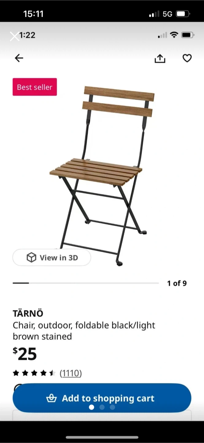 TÄRNÖ Chair, outdoor, foldable black/light brown stained