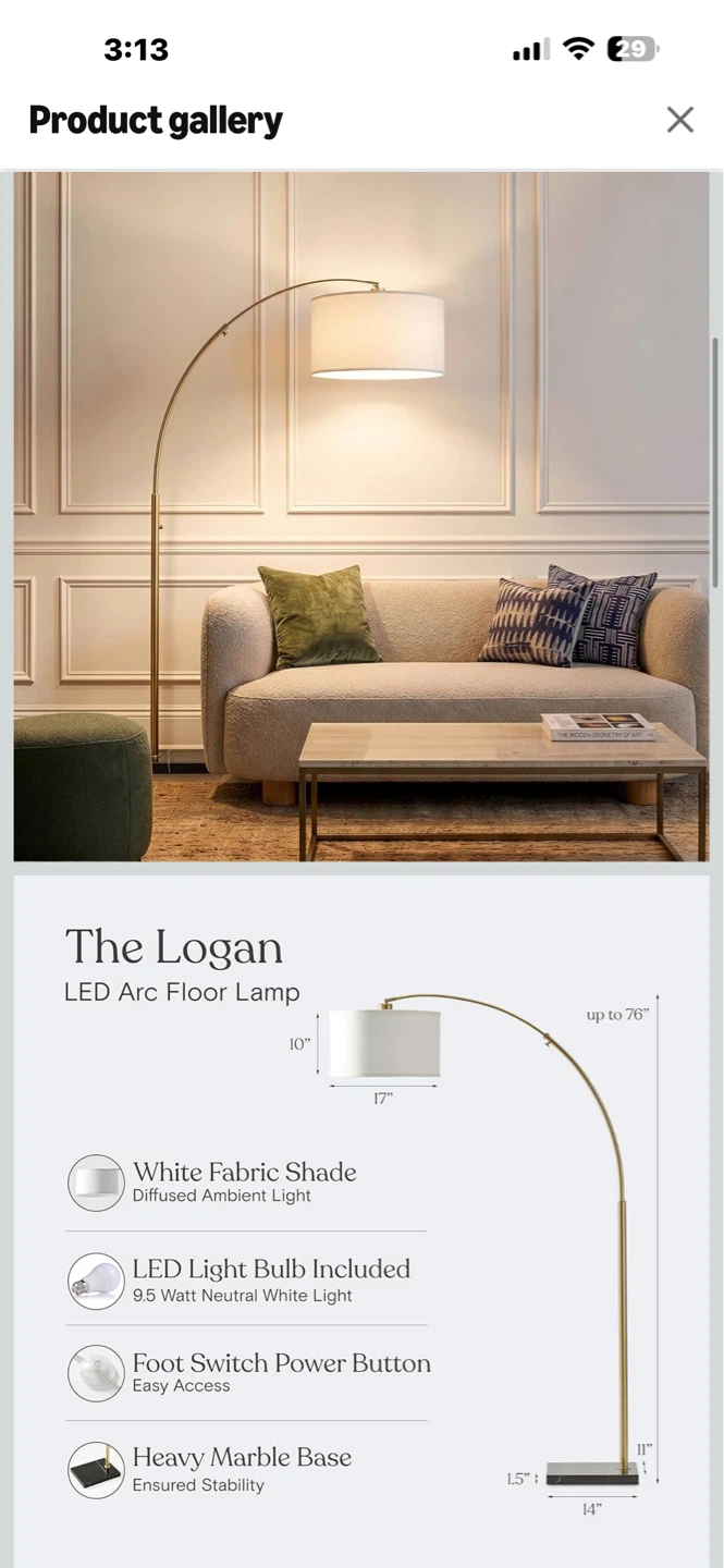 Floor Lamp - White/Gold - 3 Colors - photo 2