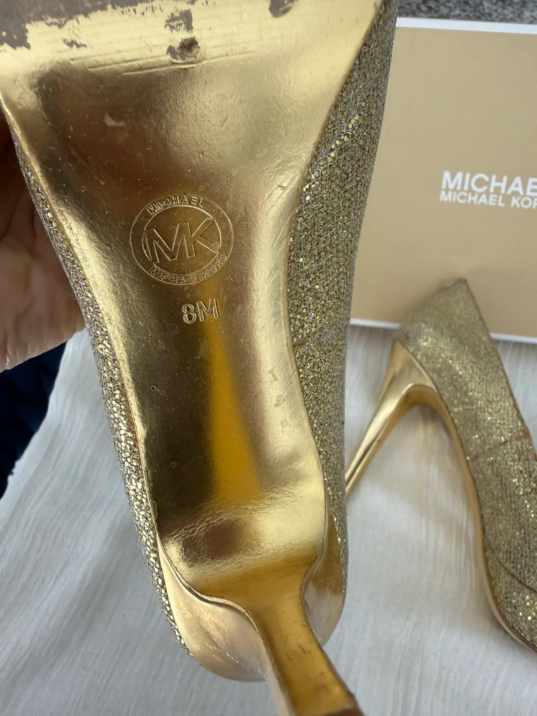 Michael Kors Gold Glitter Peep-Toe Heels Size 8 - photo 3