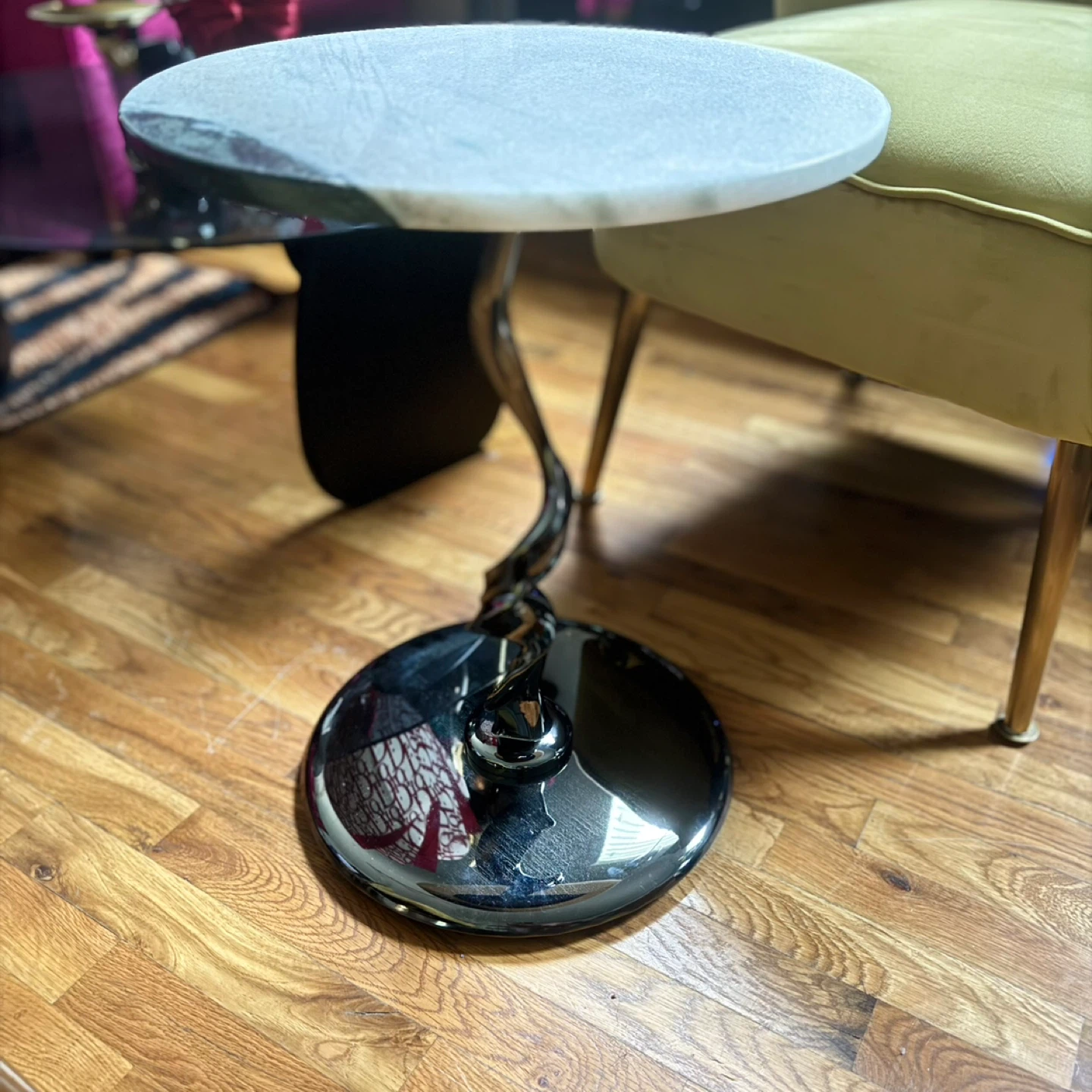 Marble Top Accent Table with Swirl Base