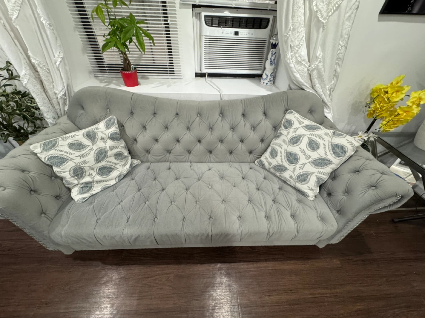 Grey Tufted Loveseat Sofa