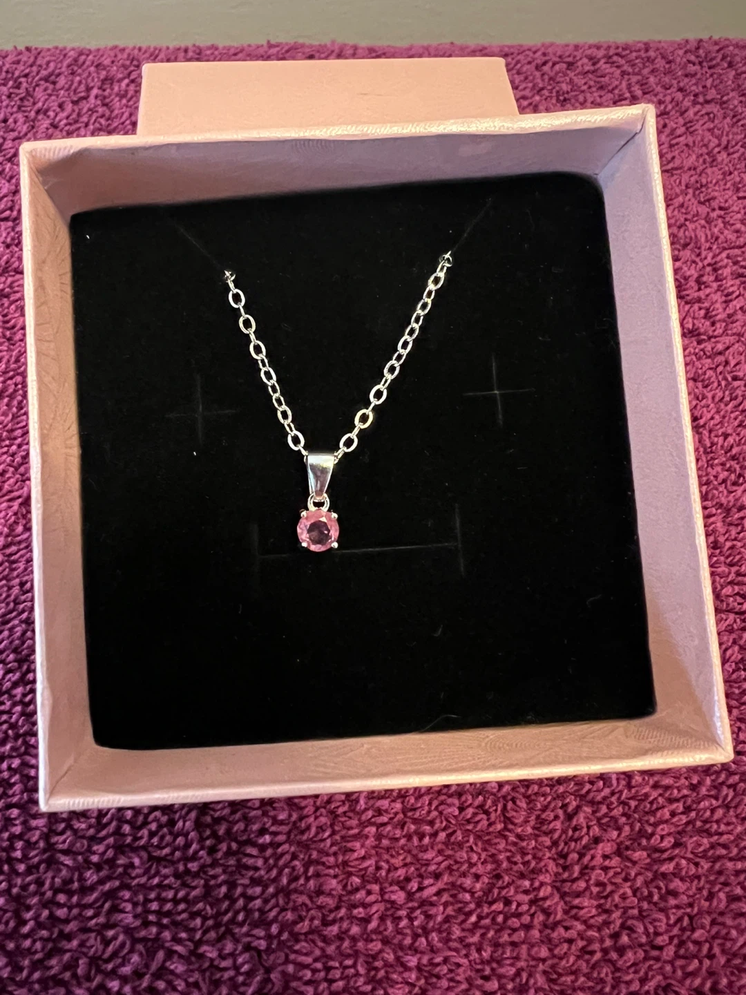 Silver Necklace with Pink Gem Stone