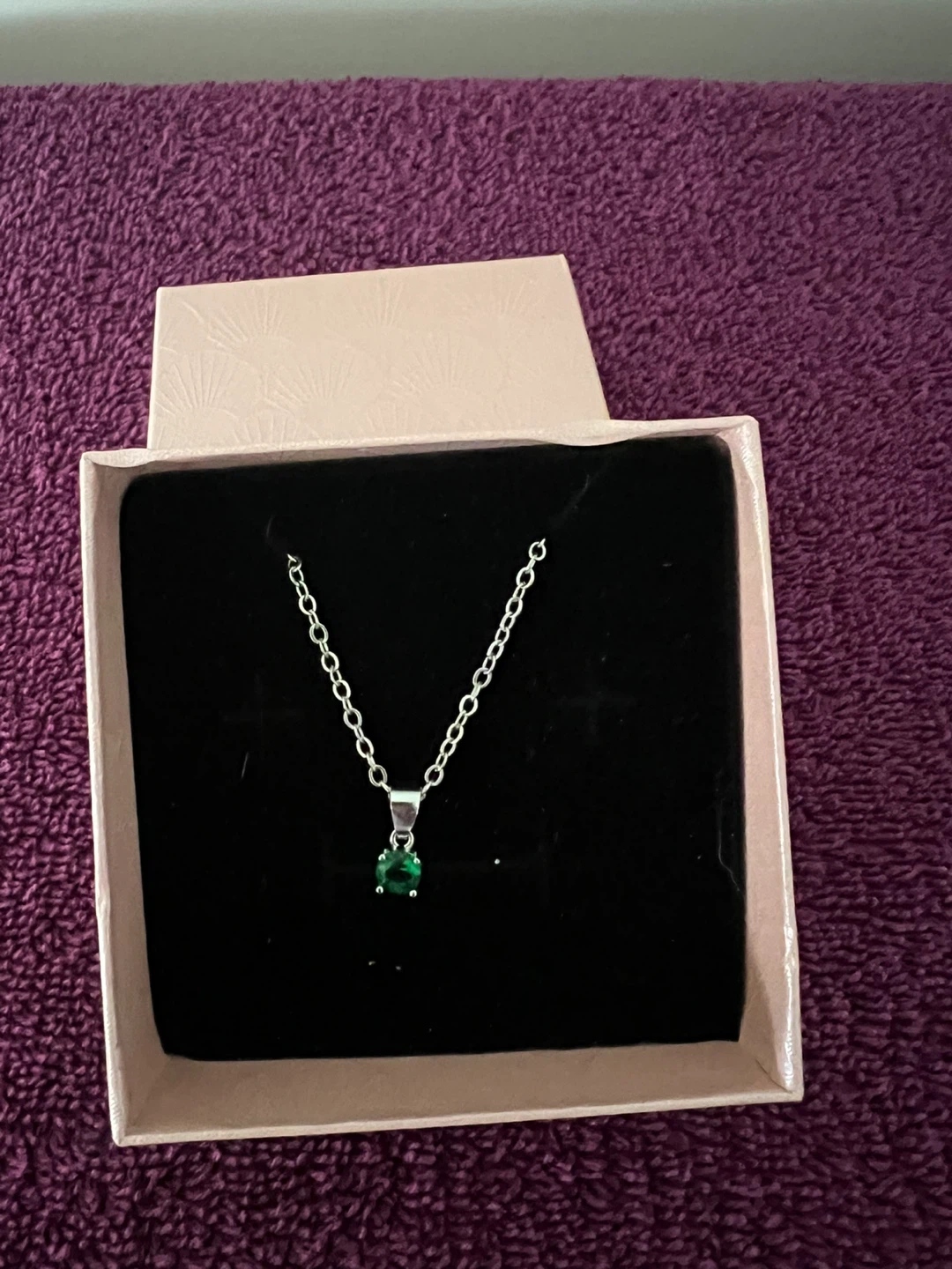 Silver Necklace with Green Gemstone Pendant