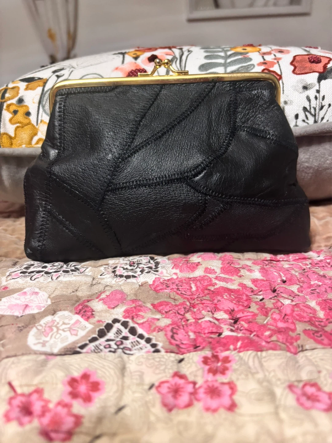 Vintage Black Patchwork Leather Clutch