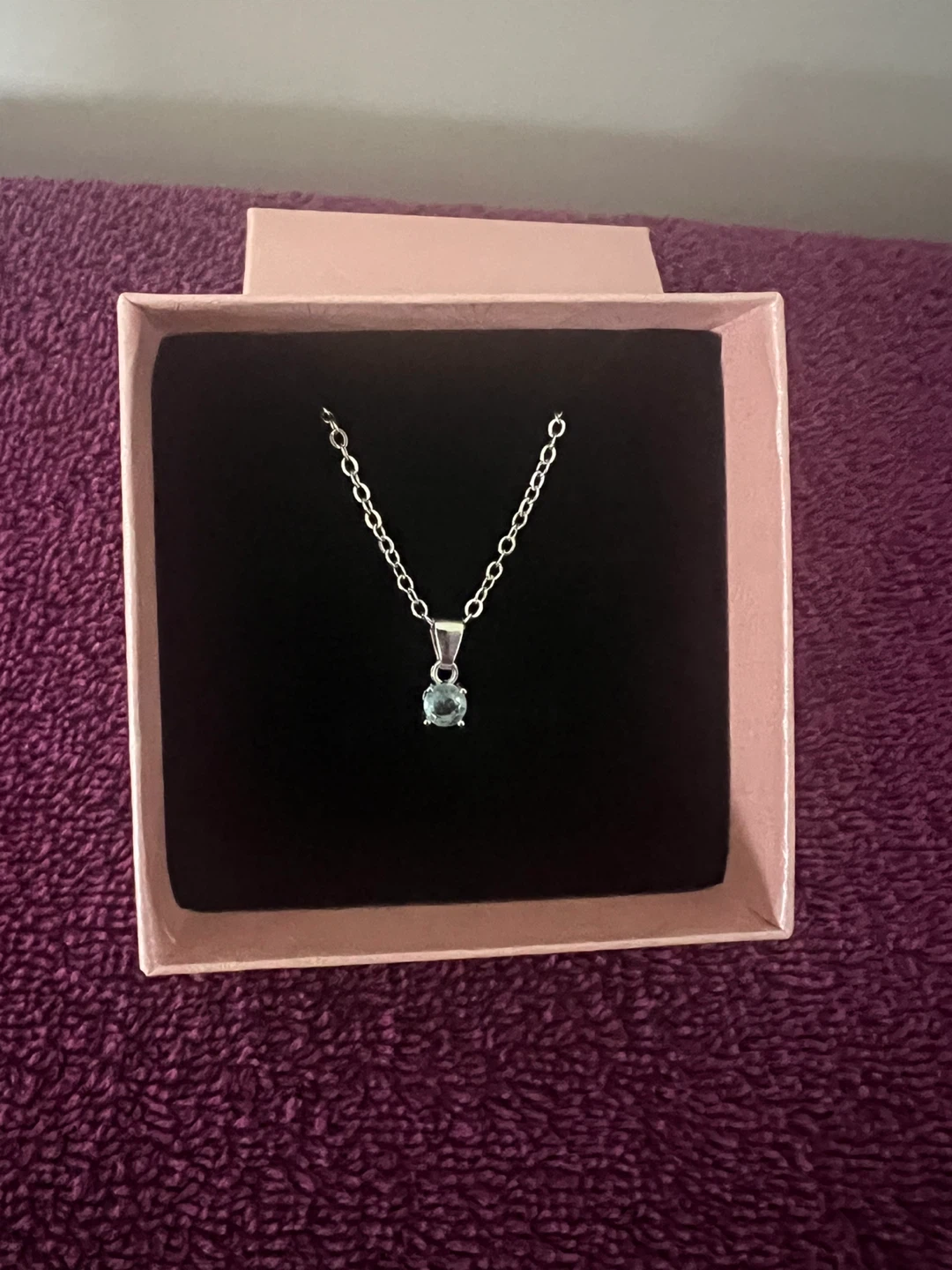 Silver Necklace with Light Blue Stone Pendant