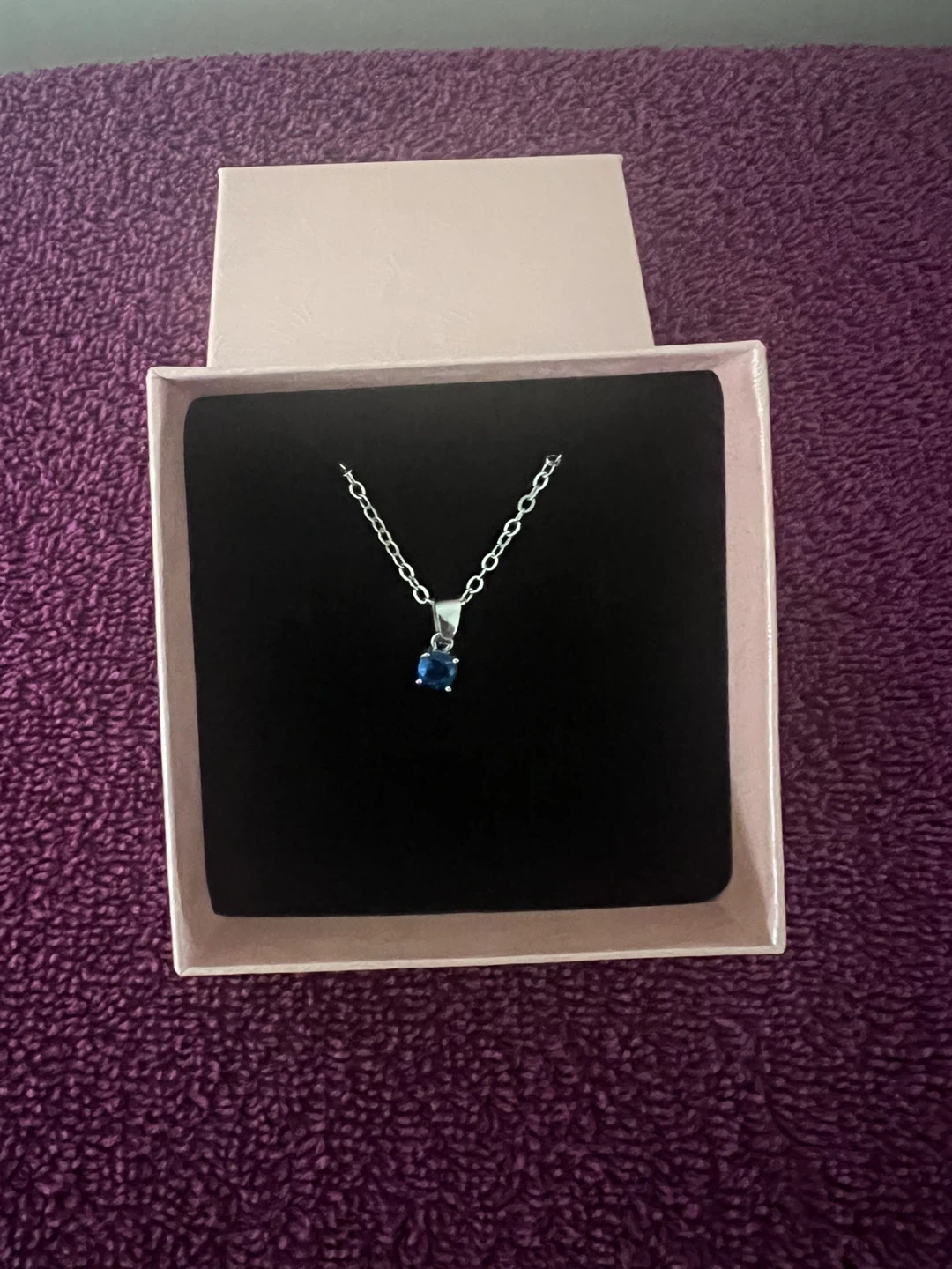 Silver Chain Necklace with Blue Pendant