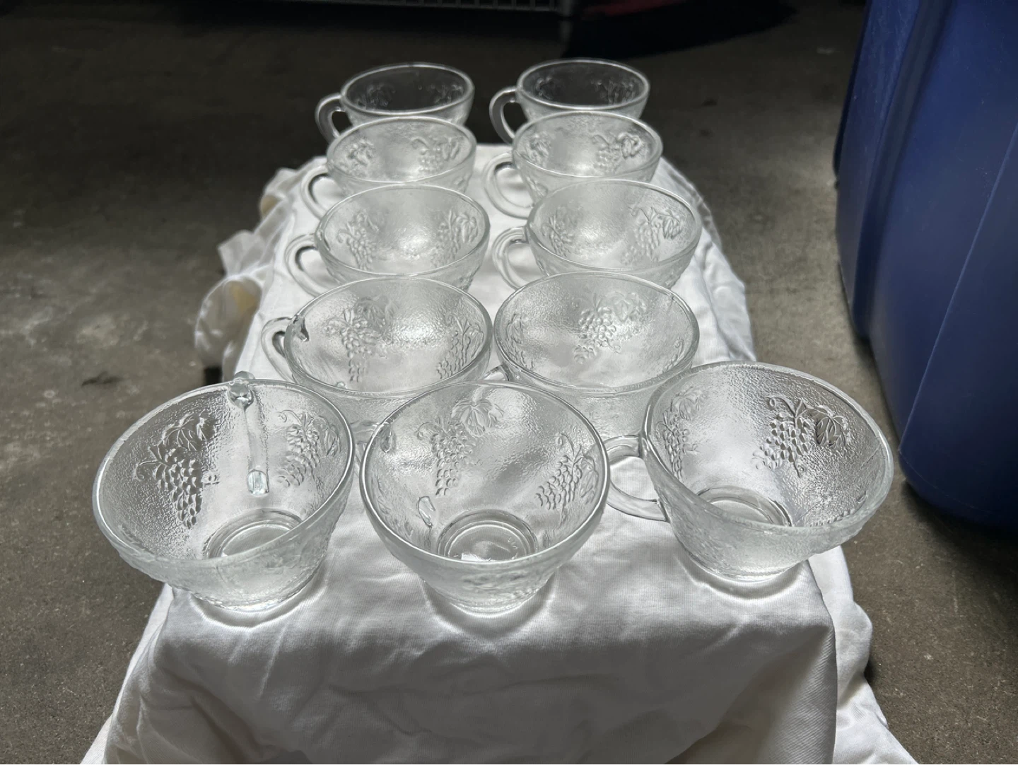Set of 11 Vintage Glass Footed Cups with Grapes Design