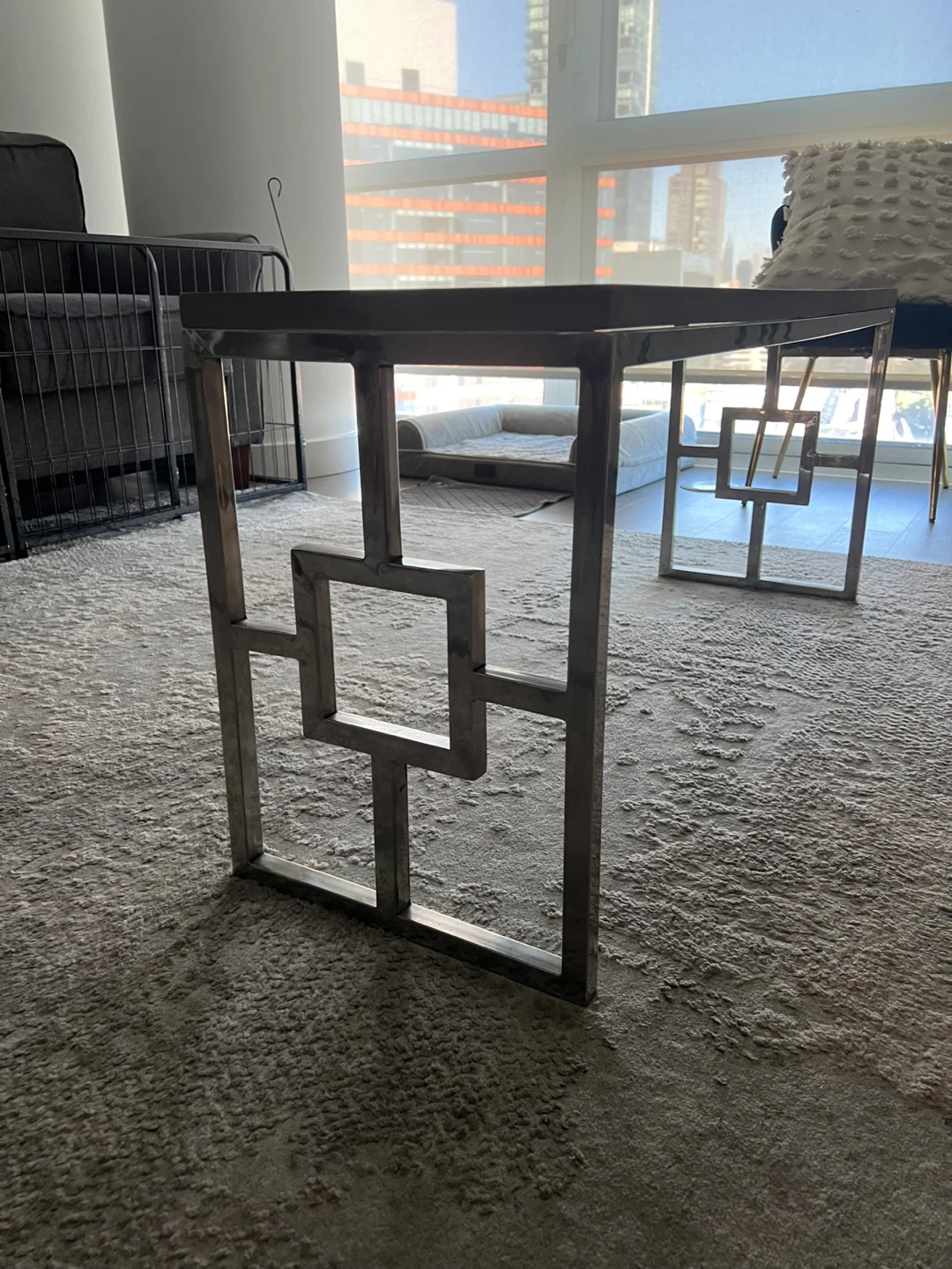 Modern Wood & Silver Metal Table – 43” Wide - photo 2