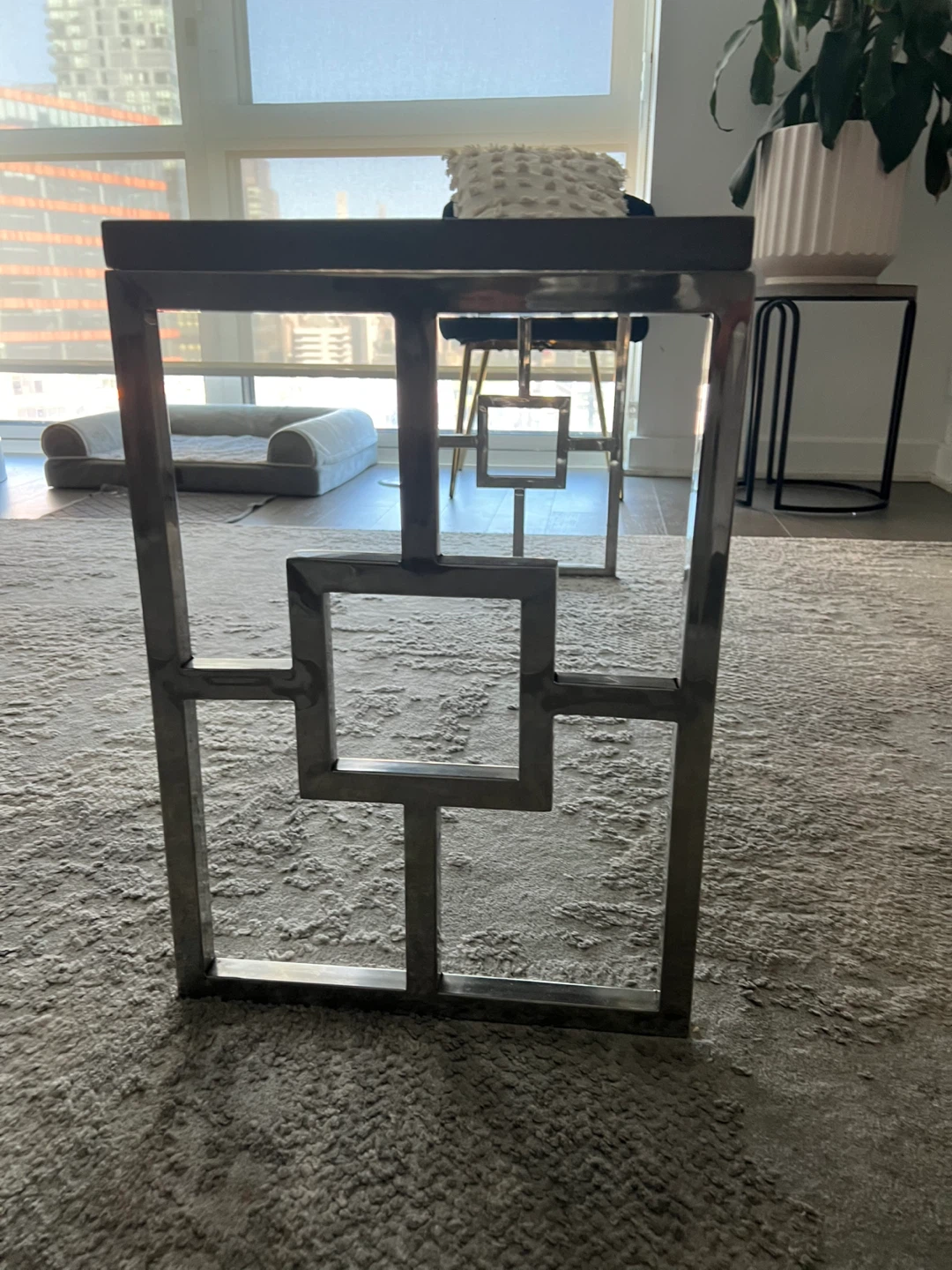Modern Wood & Silver Metal Table – 43” Wide - photo 4