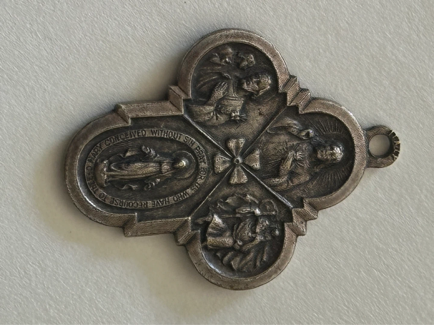 Very Nice 1800s Catholic Saints Crucifix Four Way Cross Fob - photo 3