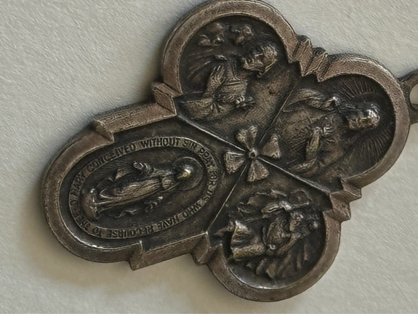 Very Nice 1800s Catholic Saints Crucifix Four Way Cross Fob - photo 5