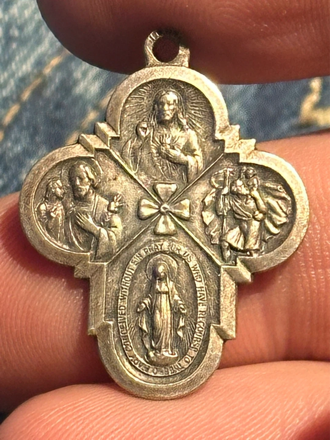 Very Nice 1800s Catholic Saints Crucifix Four Way Cross Fob