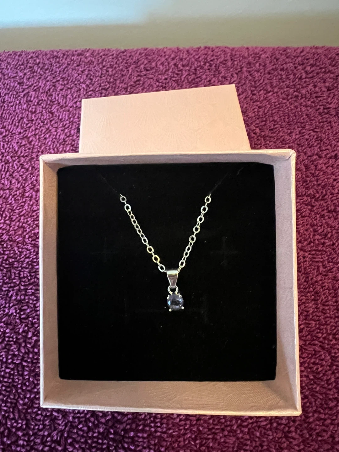 Silver Necklace with Purple Stone Pendant