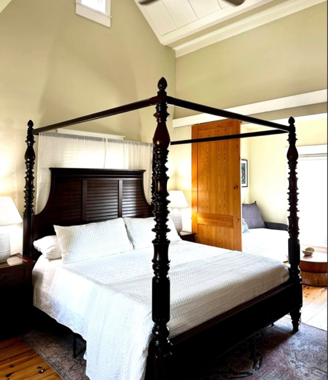 Dark Wood King Size Four-Poster Canopy Bed Frame