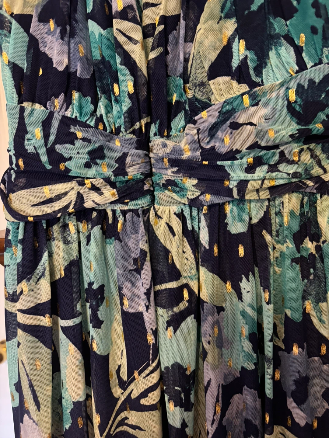 Maxi Dress with Floral Print and Gold Flecks - photo 2
