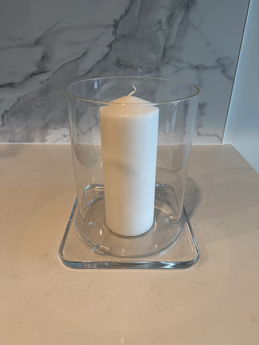 Glass Hurricane Candle Holder with White Pillar Candle
