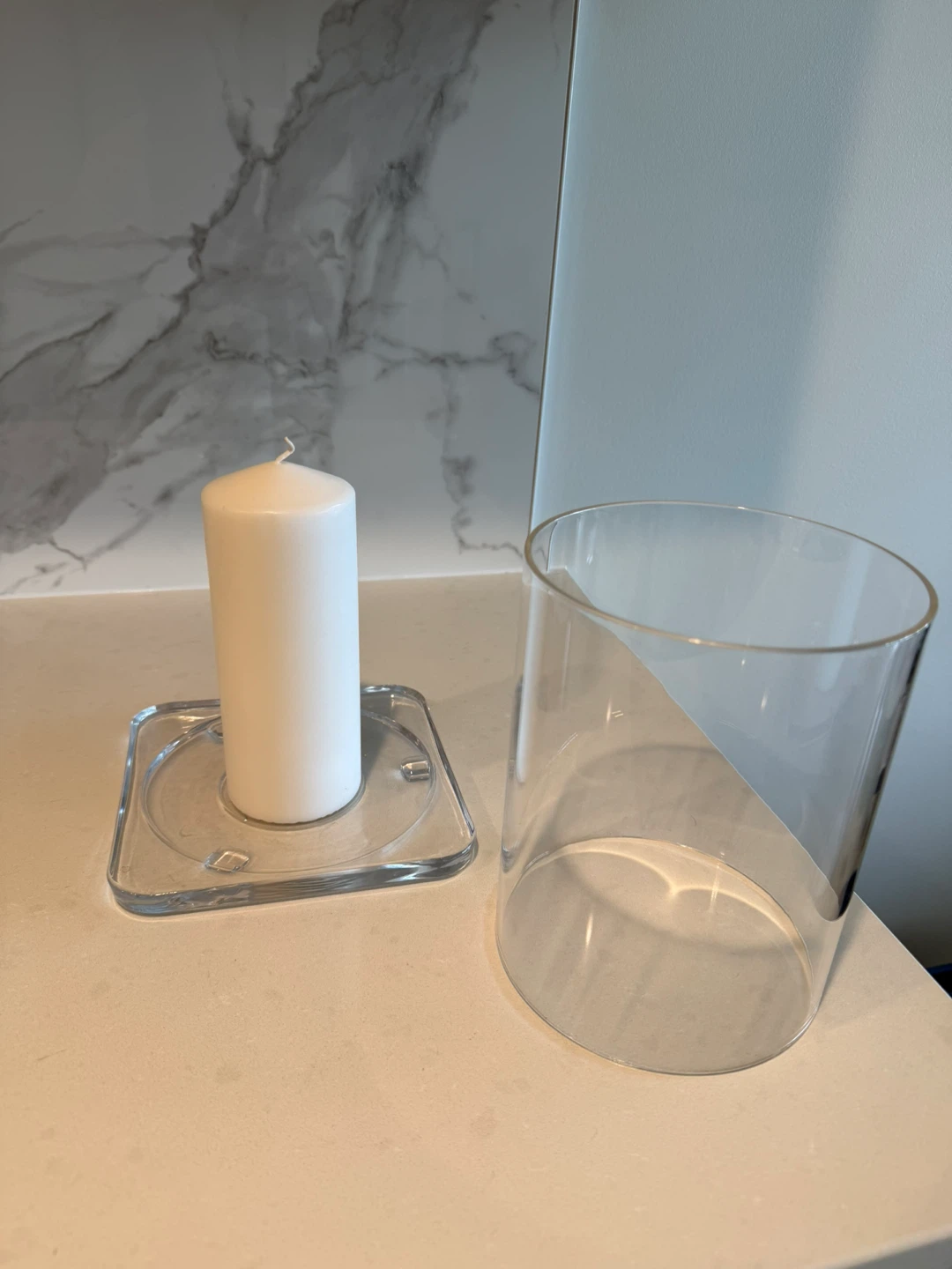 Glass Hurricane Candle Holder with White Pillar Candle - photo 2