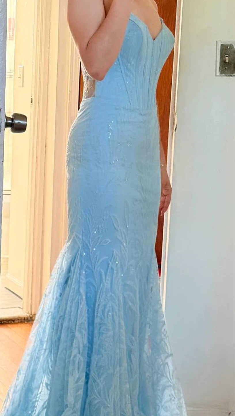 Light Blue Mermaid Lace Gown - photo 3