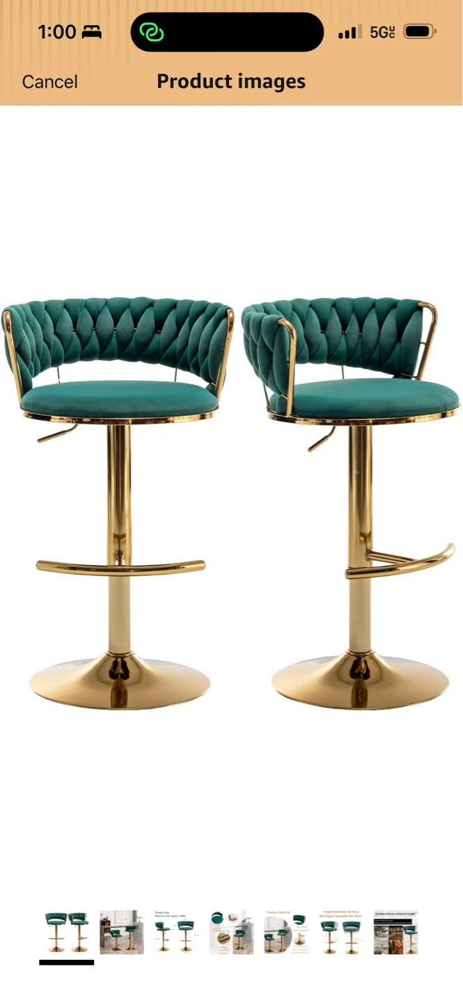 Set of 2 Green Velvet Bar stools already assembled never used
