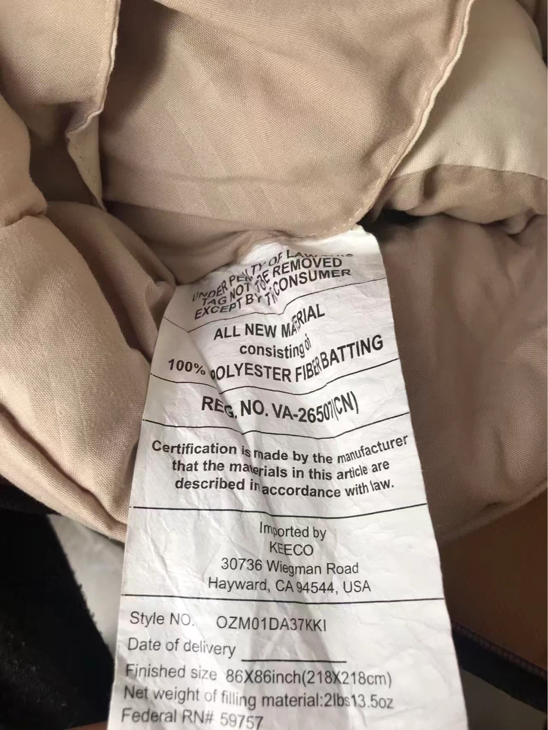 Polyester Fiber Batting Filled Quilt