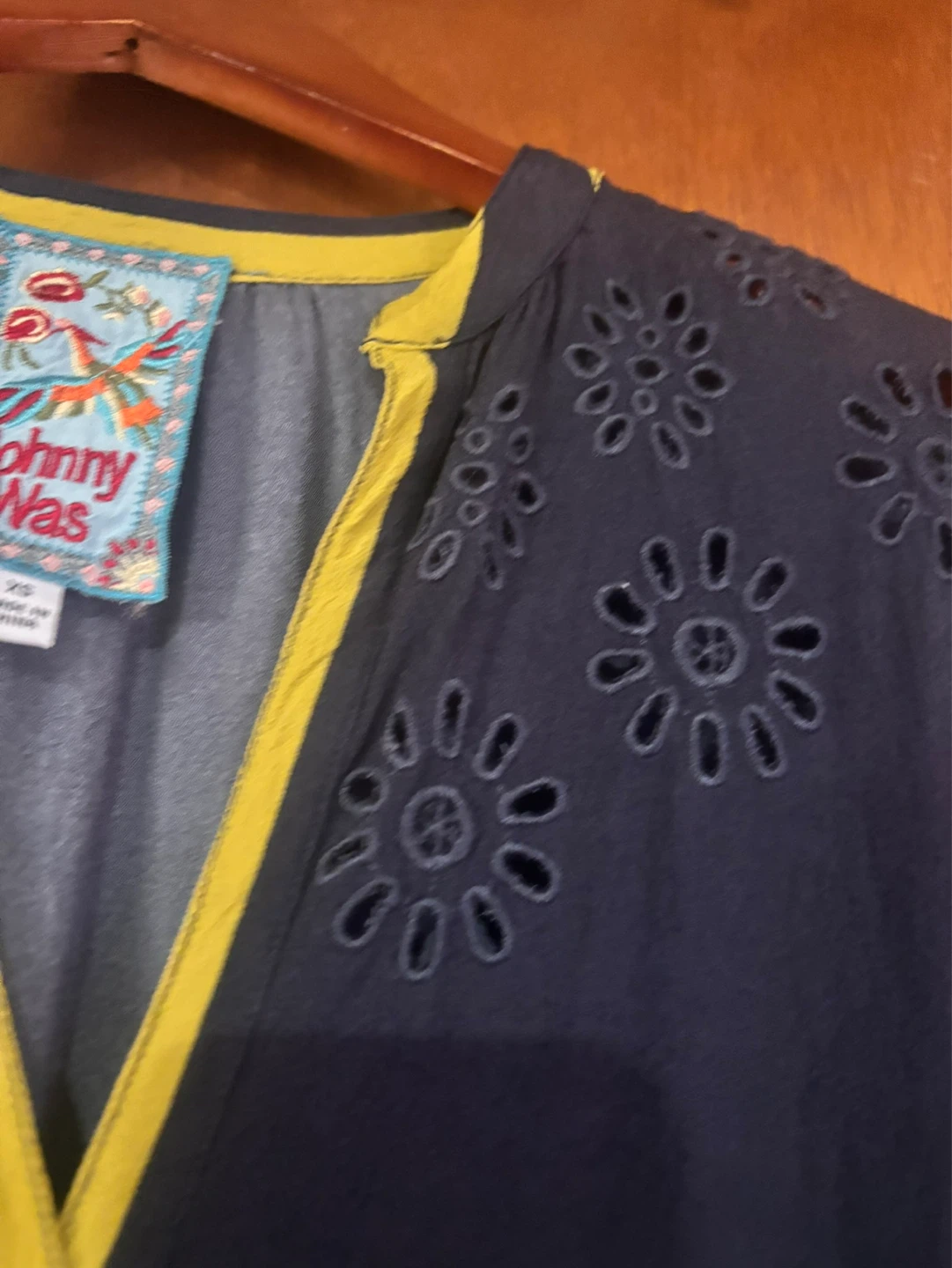 Johnny Was Navy Floral Dress with Yellow Trim - photo 3