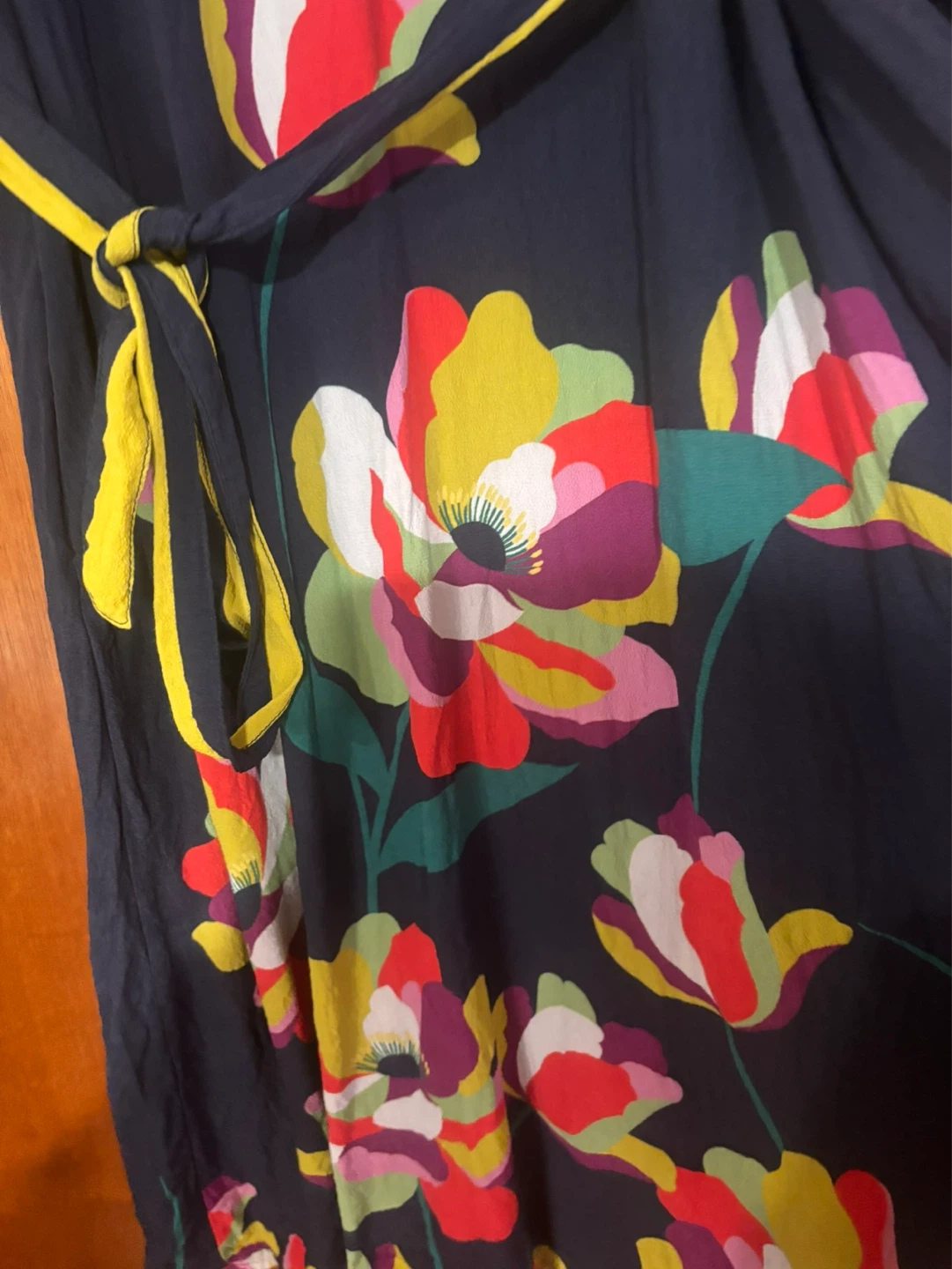 Johnny Was Navy Floral Dress with Yellow Trim - photo 2