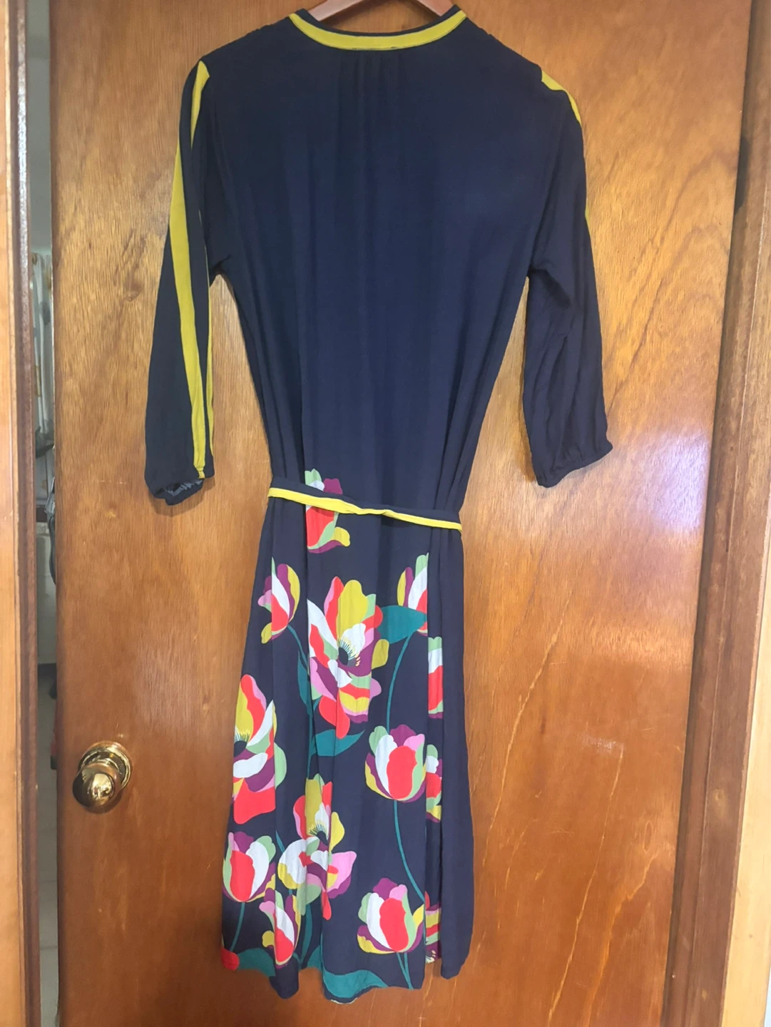Johnny Was Navy Floral Dress with Yellow Trim - photo 4