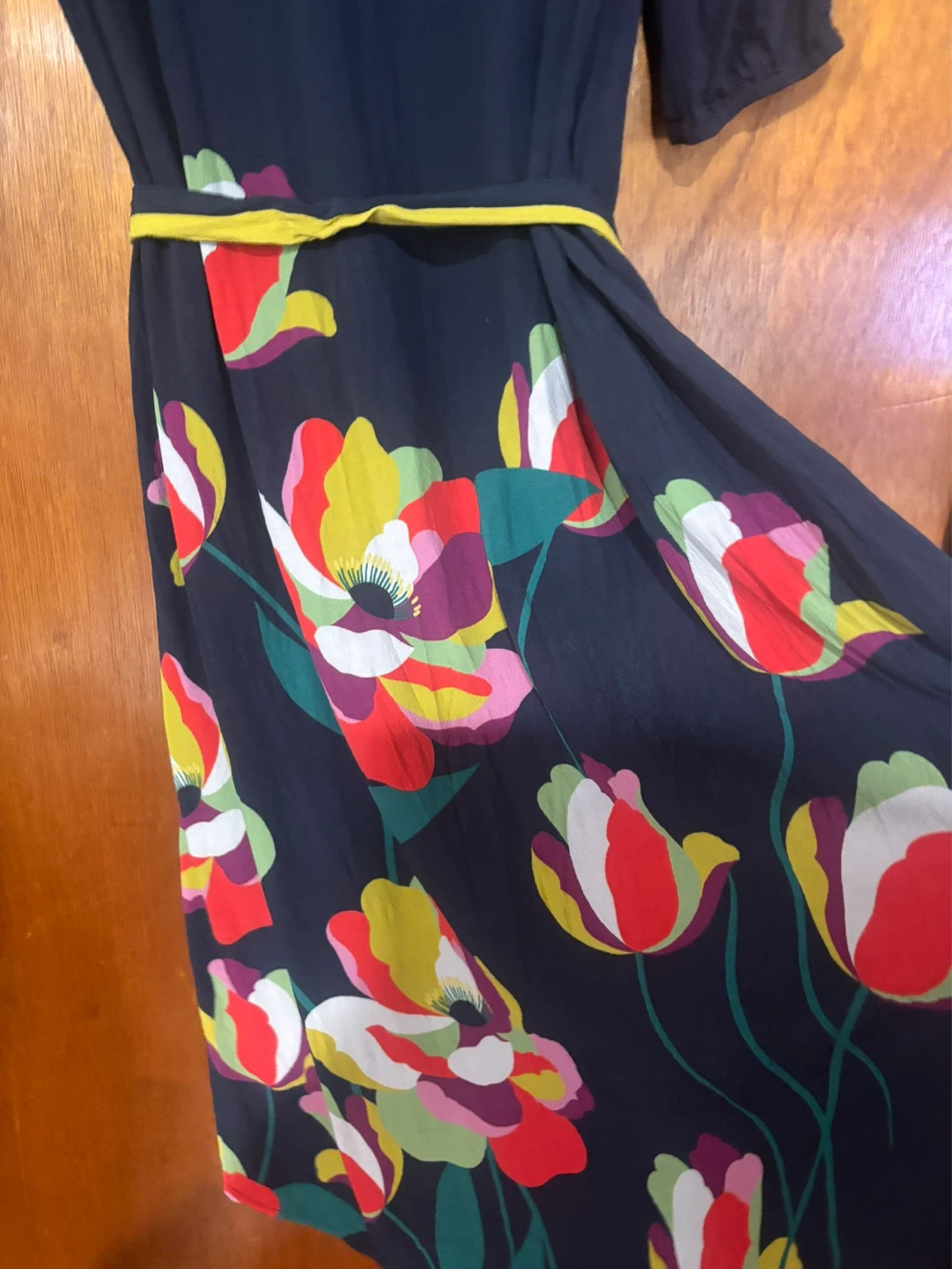 Johnny Was Navy Floral Dress with Yellow Trim - photo 5