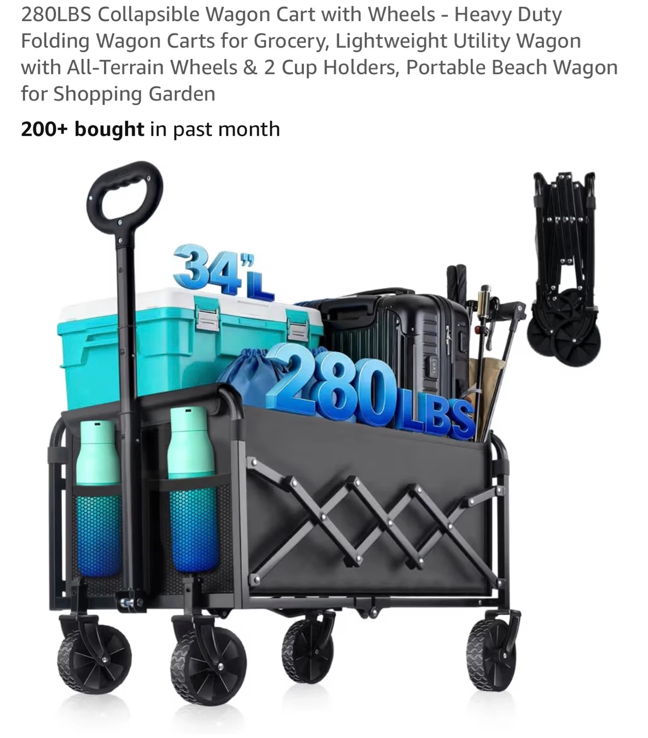280LBS  Wagon Cart Wheels Heavy Duty Folding Utility Wagon C280