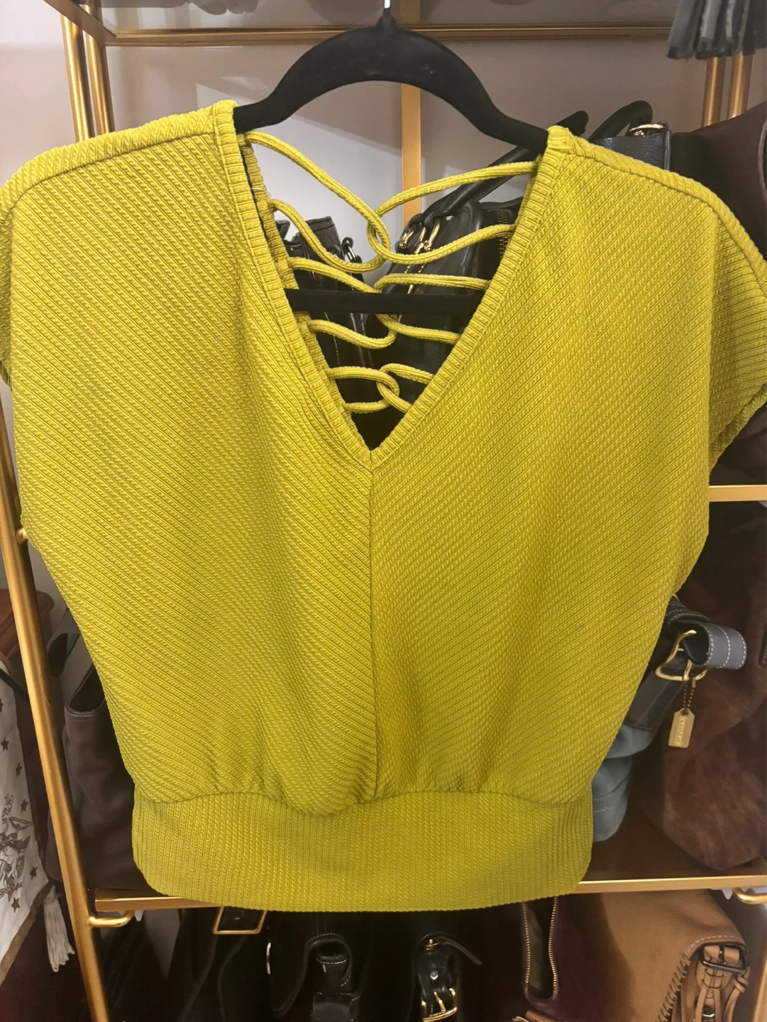 Fortune + Ivy Textured Top with Criss-Cross Back - Size S