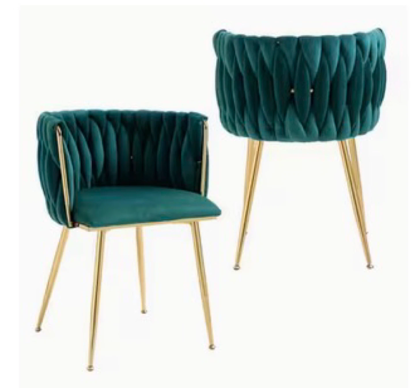 Set of 4 Fancy Teal Velvet Accent Chairs with Gold Legs - photo 2