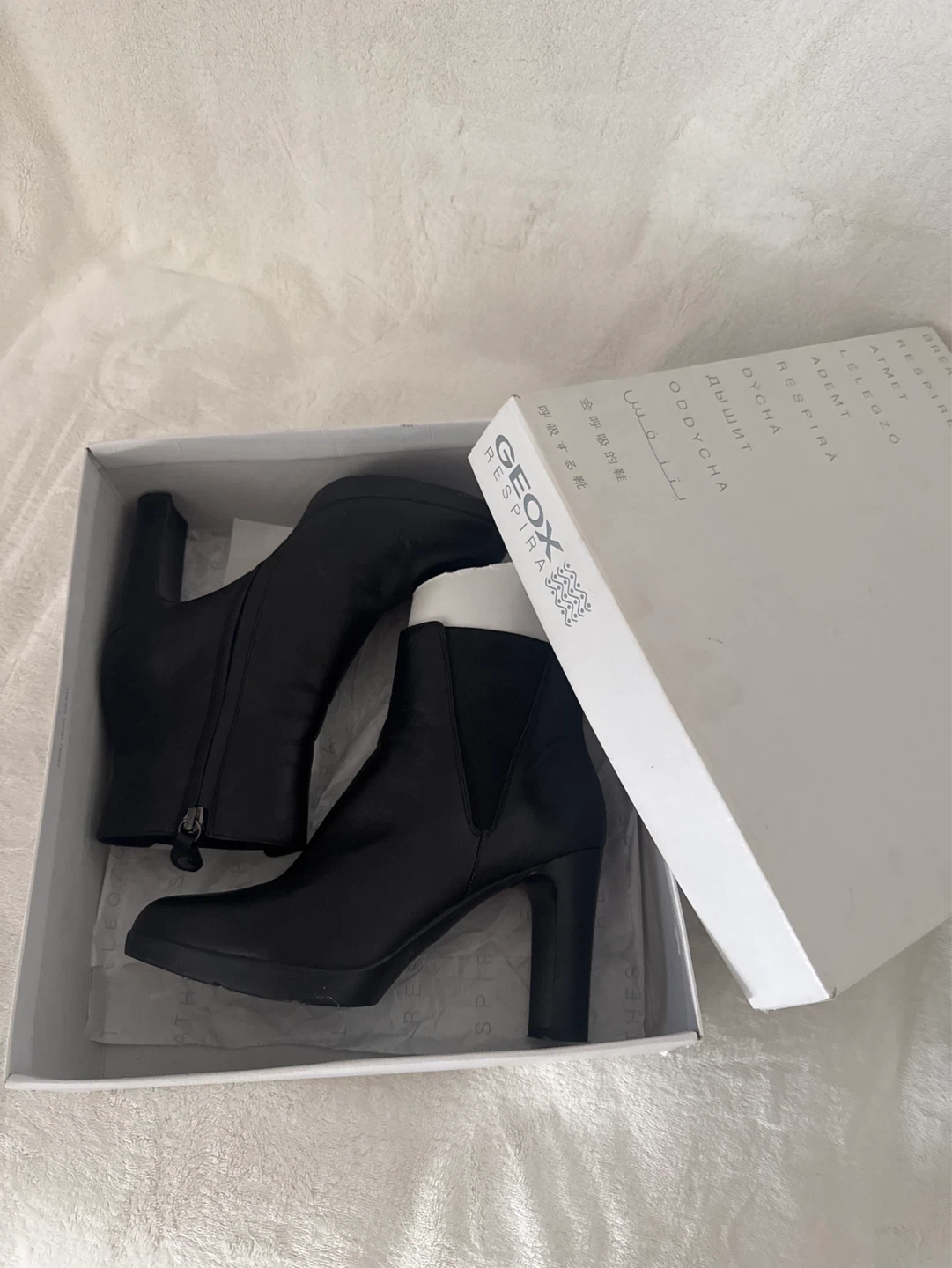Geox Black Leather Heeled Ankle Boots