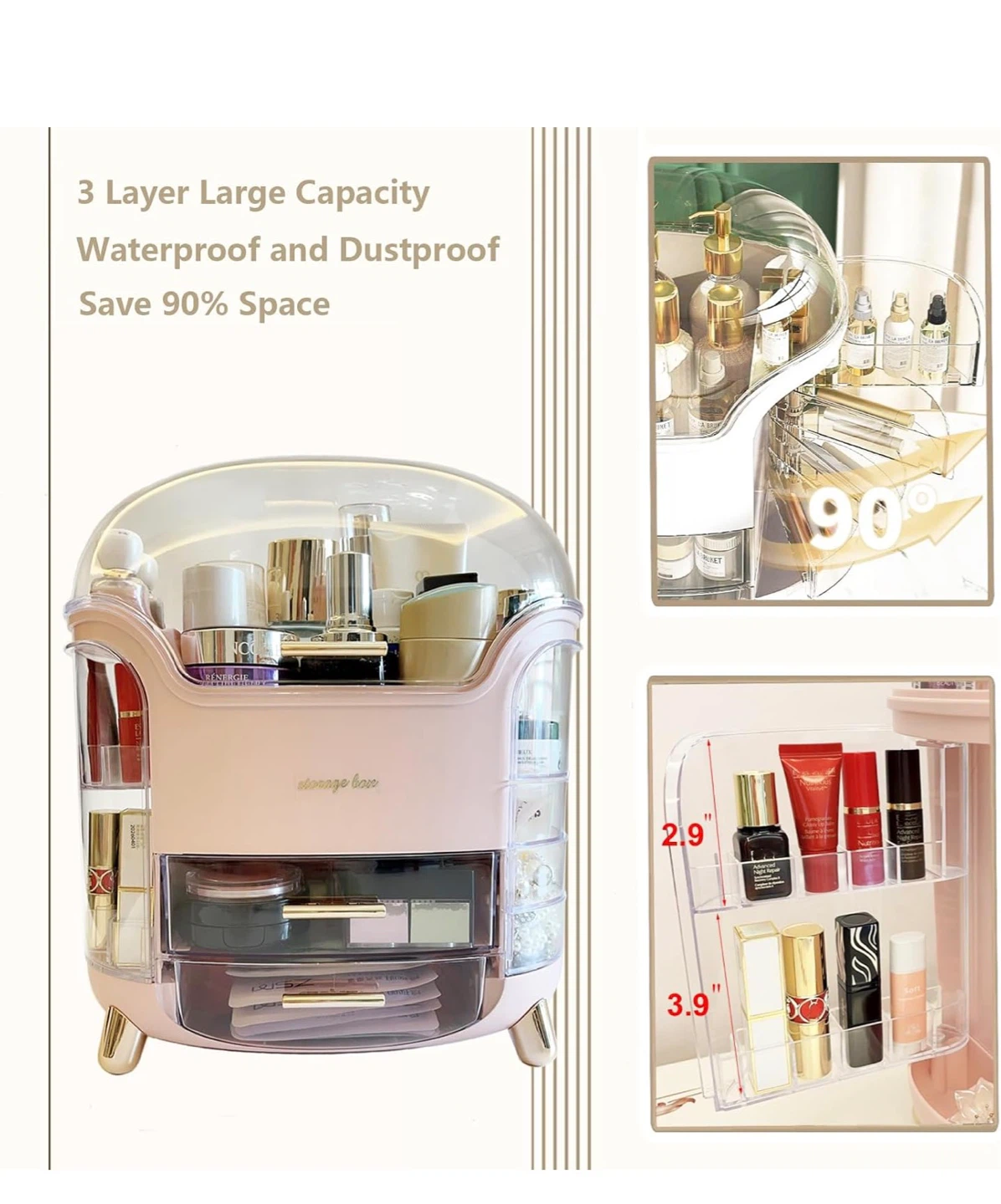 Large Makeup Organizer, Clear Dustproof Cosmetic Storage Box - photo 4