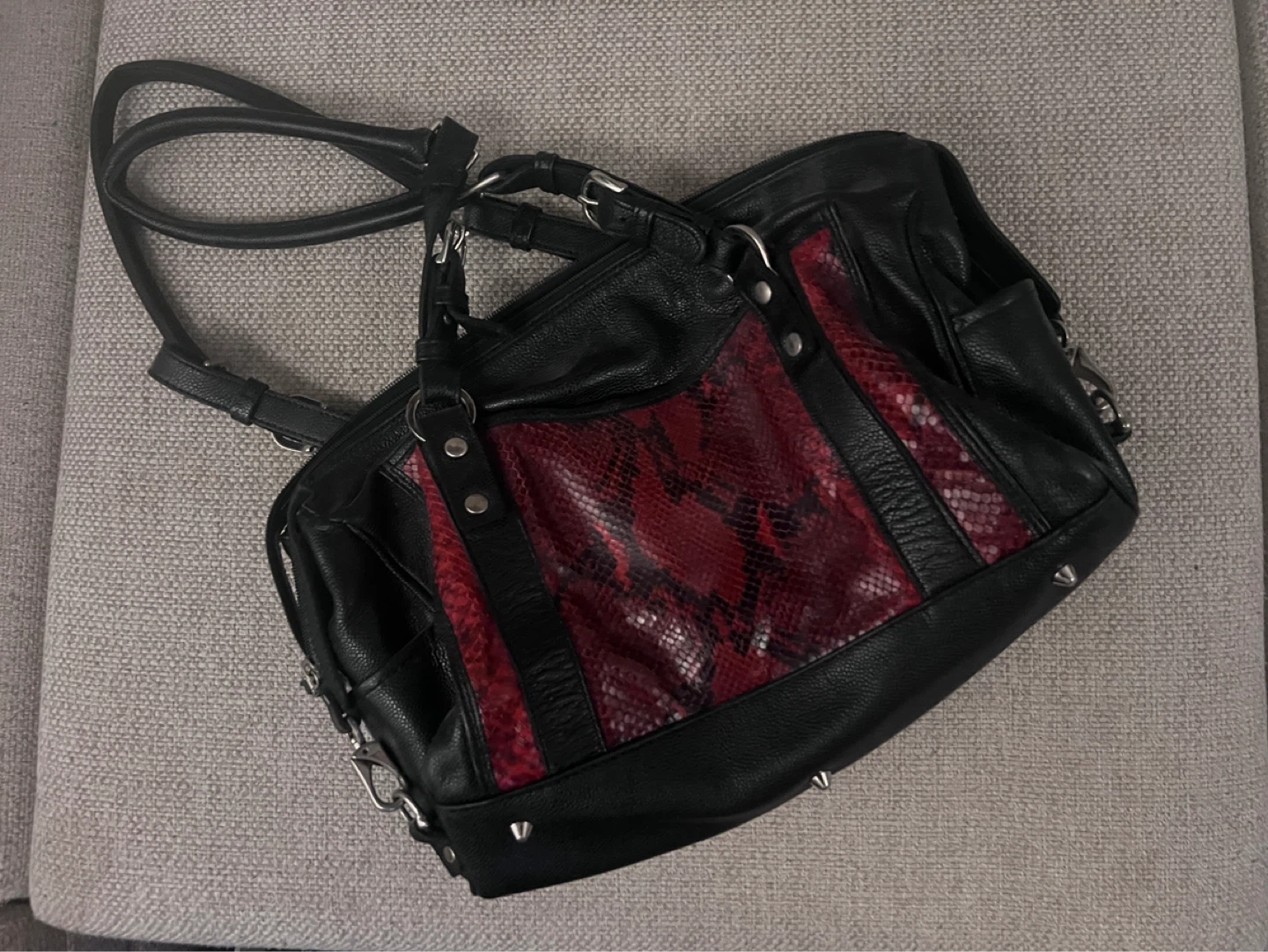 Edmond Salmon Leather Snake Print Handbag
