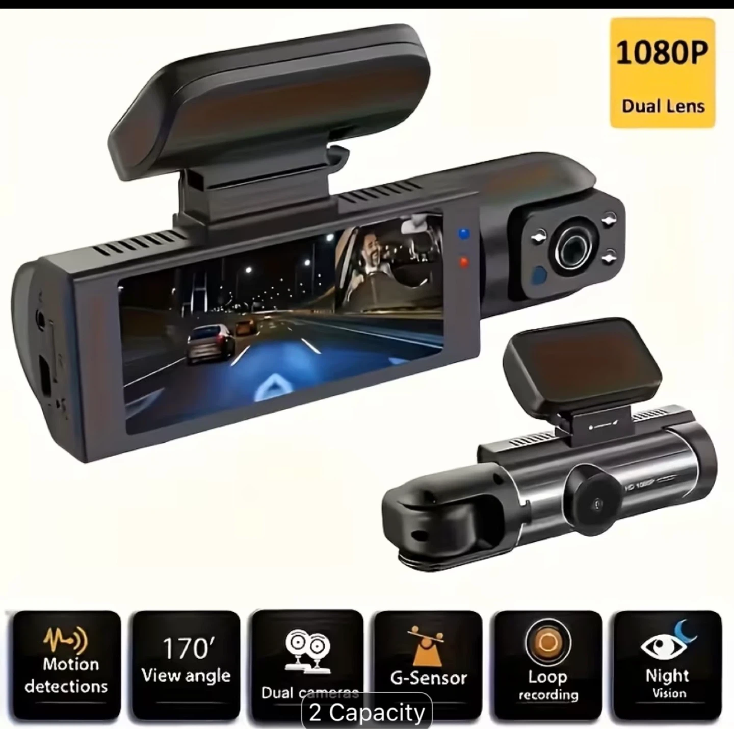 Dual Lens Dash Cam with Night Vision