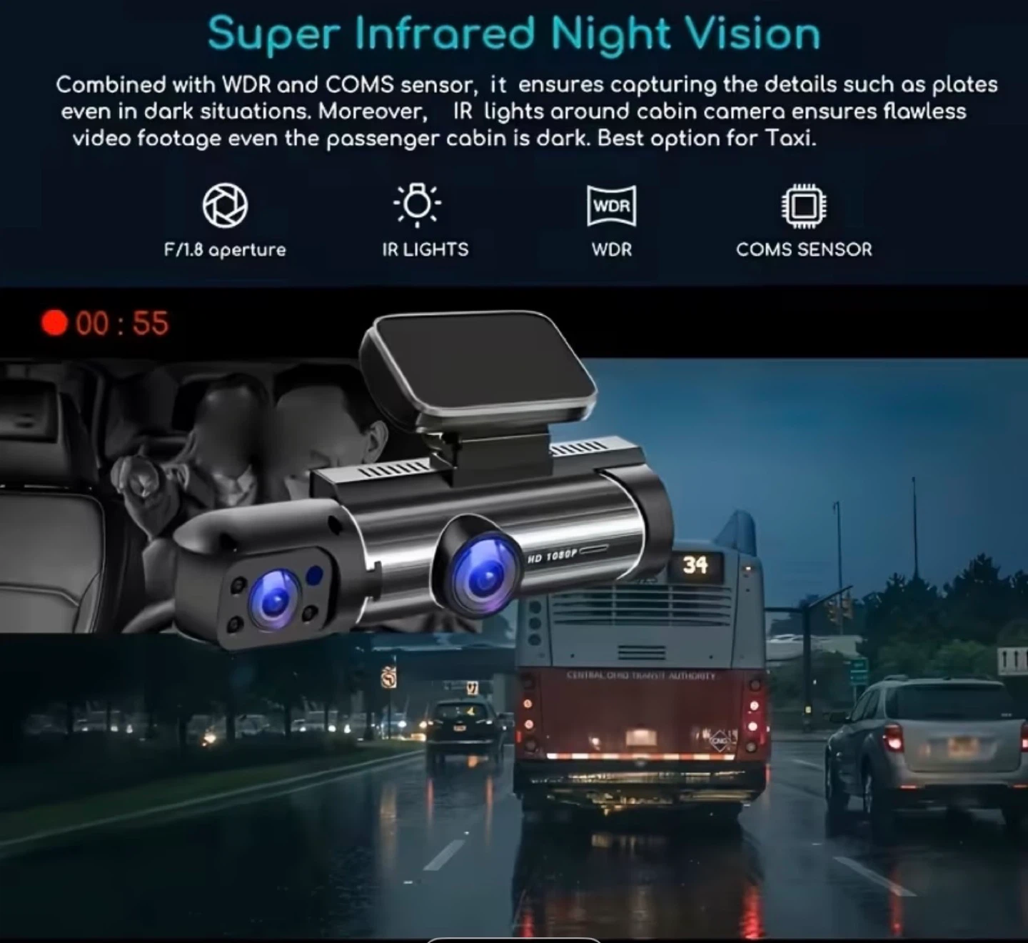 Dual Lens Dash Cam with Night Vision - photo 2