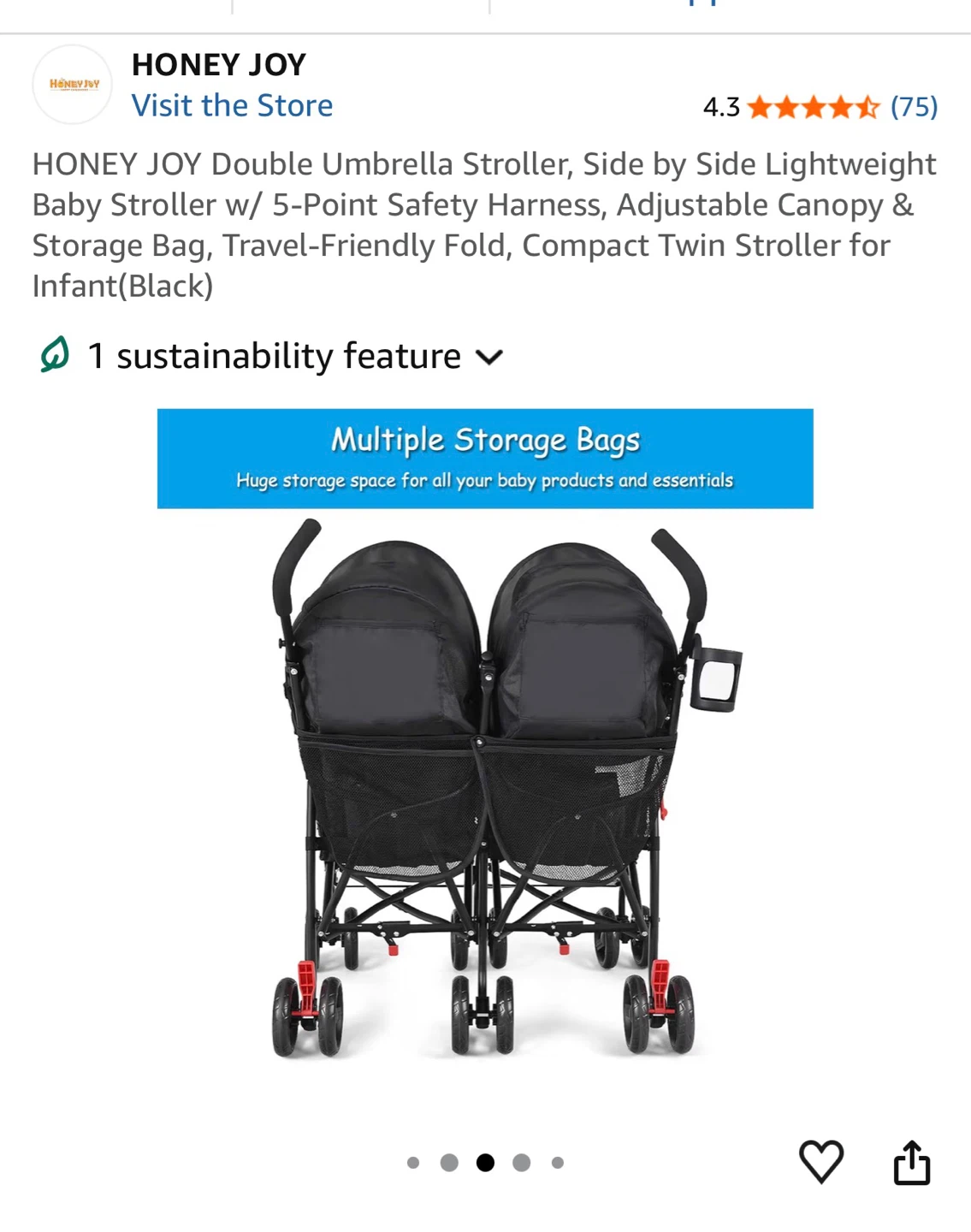 Honey Joy Double Umbrella Stroller - Lightweight Twin Stroller - photo 2