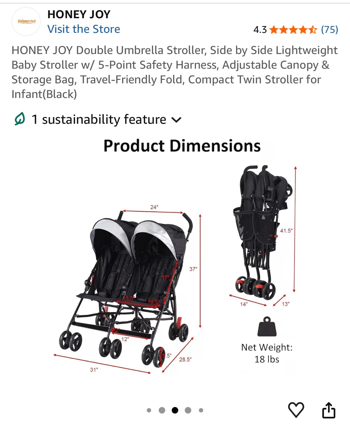 Honey Joy Double Umbrella Stroller - Lightweight Twin Stroller - photo 3