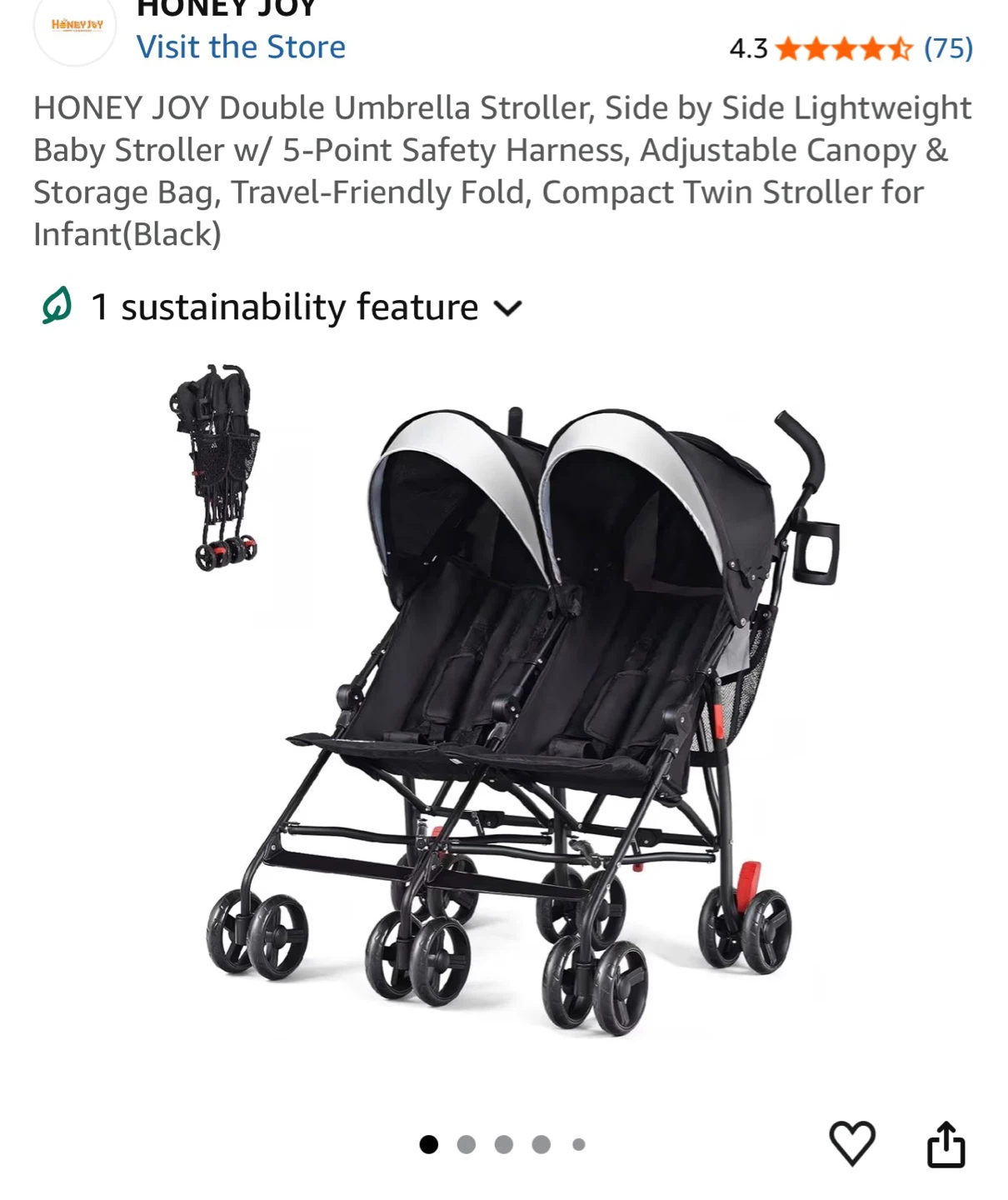 Honey Joy Double Umbrella Stroller - Lightweight Twin Stroller