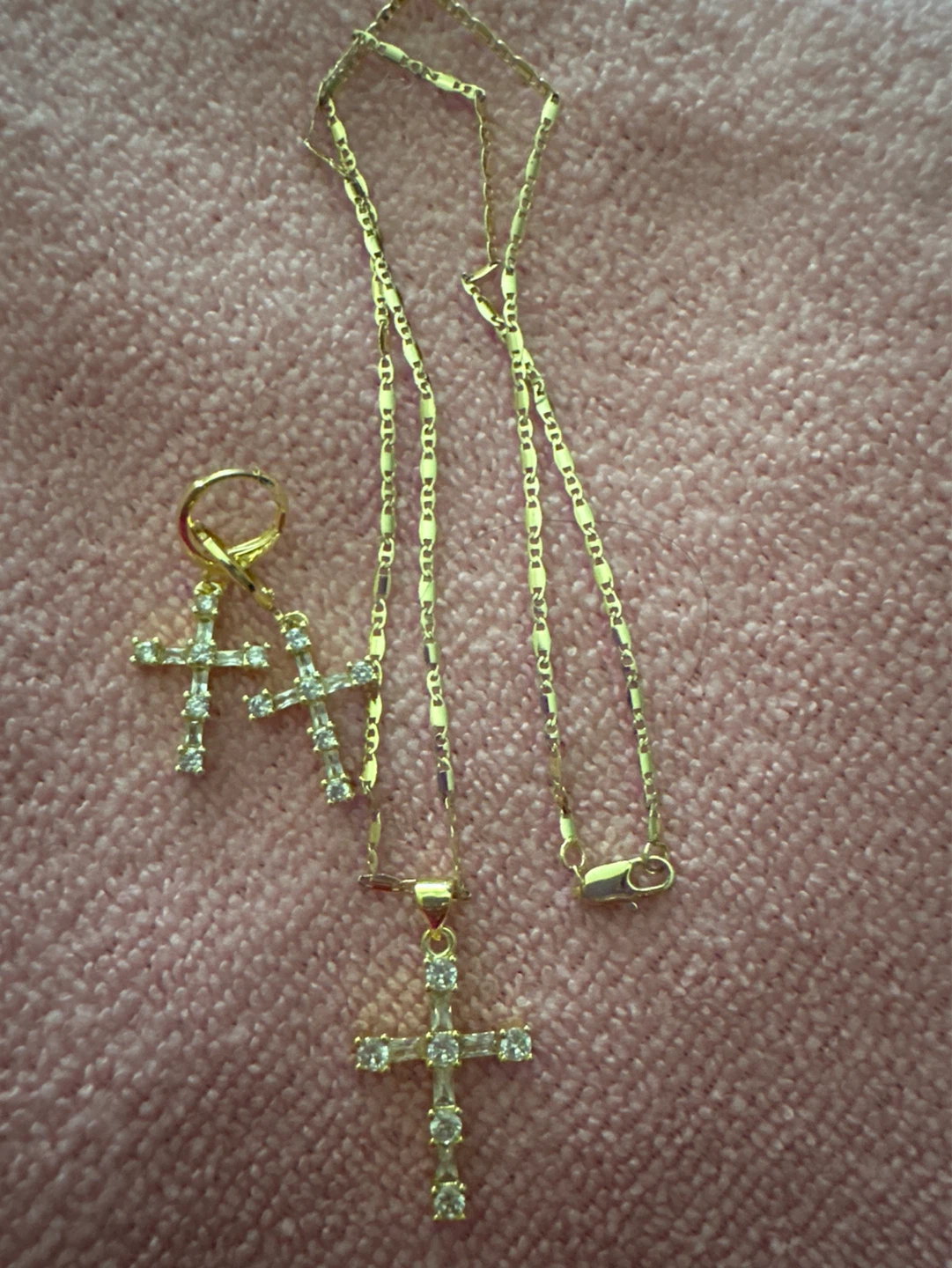 Gold Cross Necklace and Earring Set with Rhinestones - photo 3