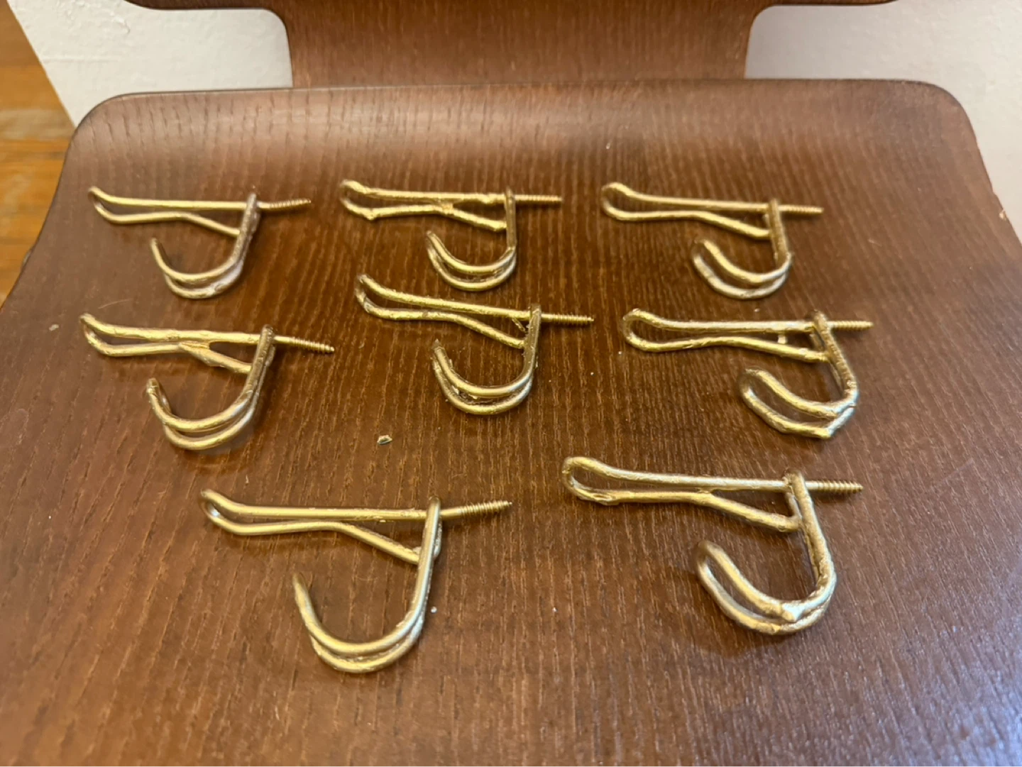 Set of 7 Brass Screw-in Hooks - photo 3