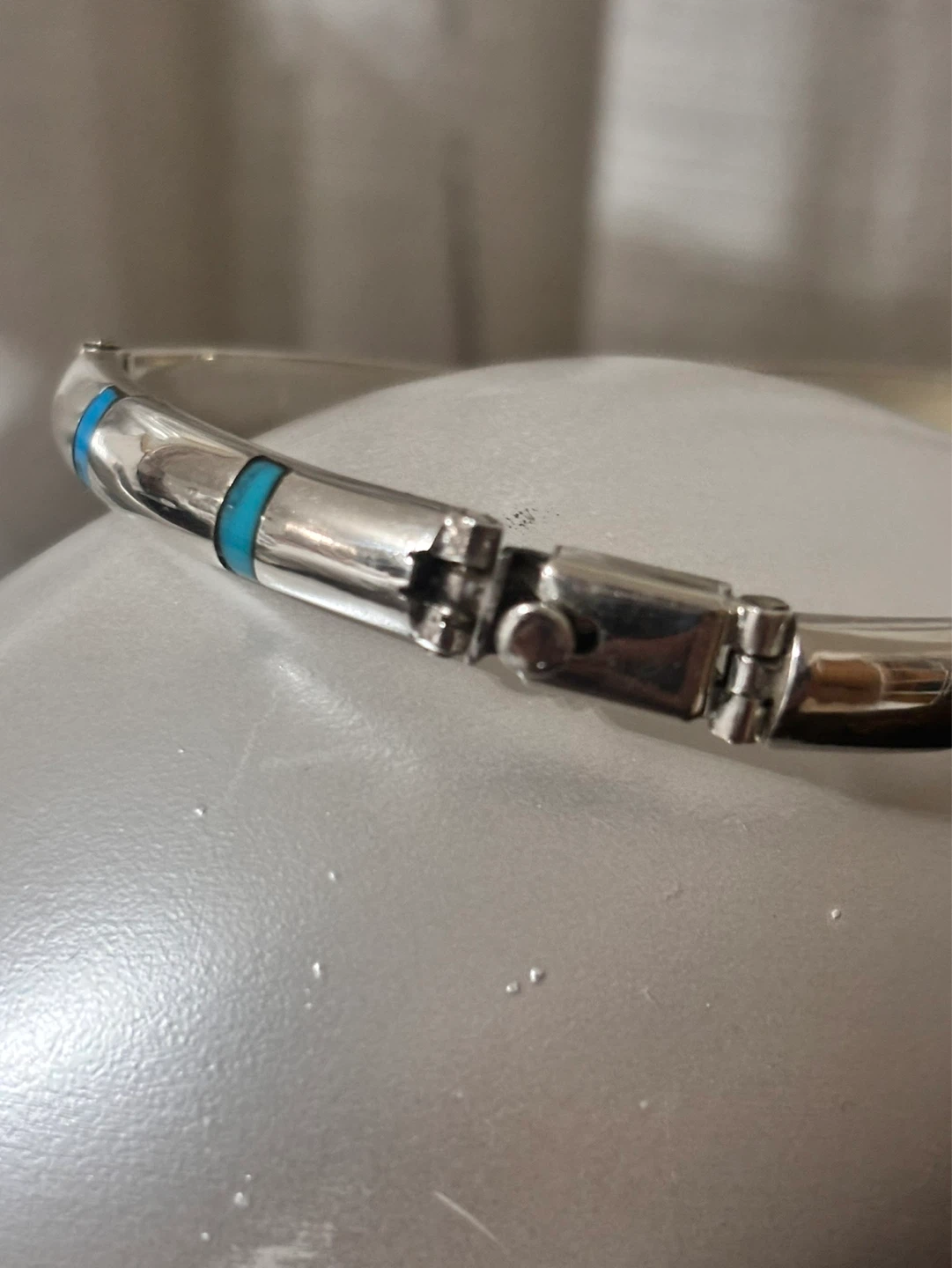 Sterling Silver Turquoise Inlay Bangle Bracelet - photo 3