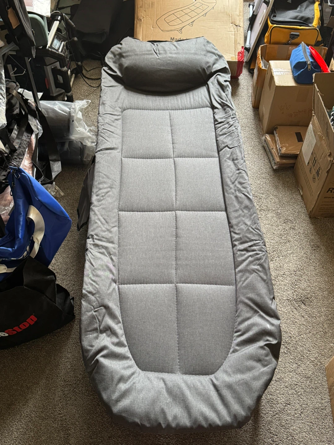 Foldable  bed Gray Padded Lounger Cushion