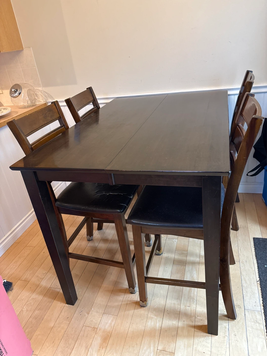 Dark Wood Counter Height Table with 4 Chairs