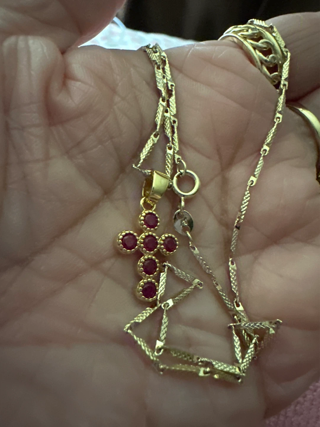 Gold Cross Necklace with Rubies