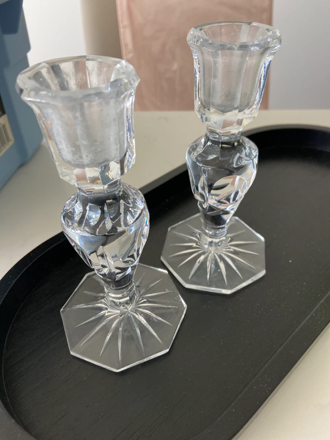 Pair of Clear Crystal Glass Candlesticks - photo 2